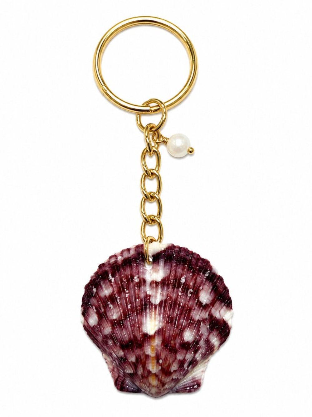 Deep Purple Scallop Shell Keychain – Gold Tone Beach Charm